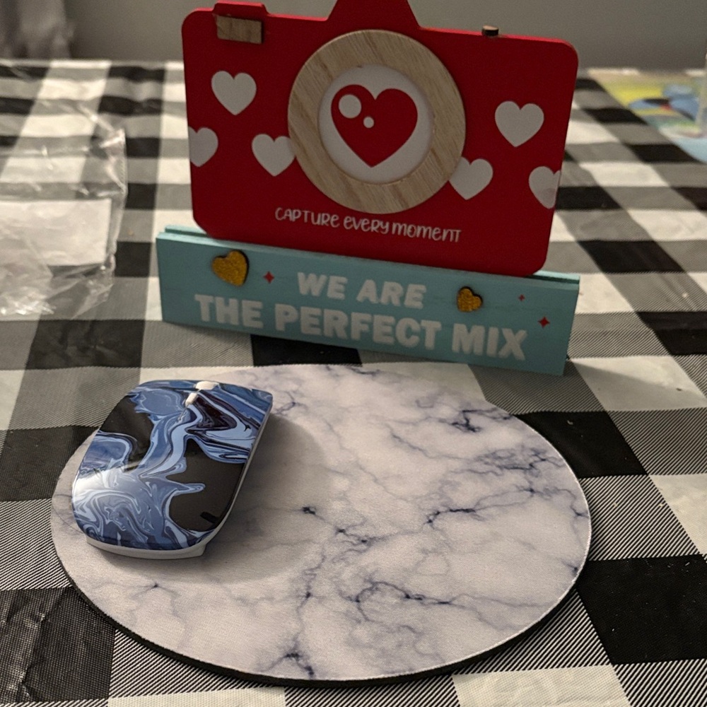 Blue and Black Marble Mouse with Pad